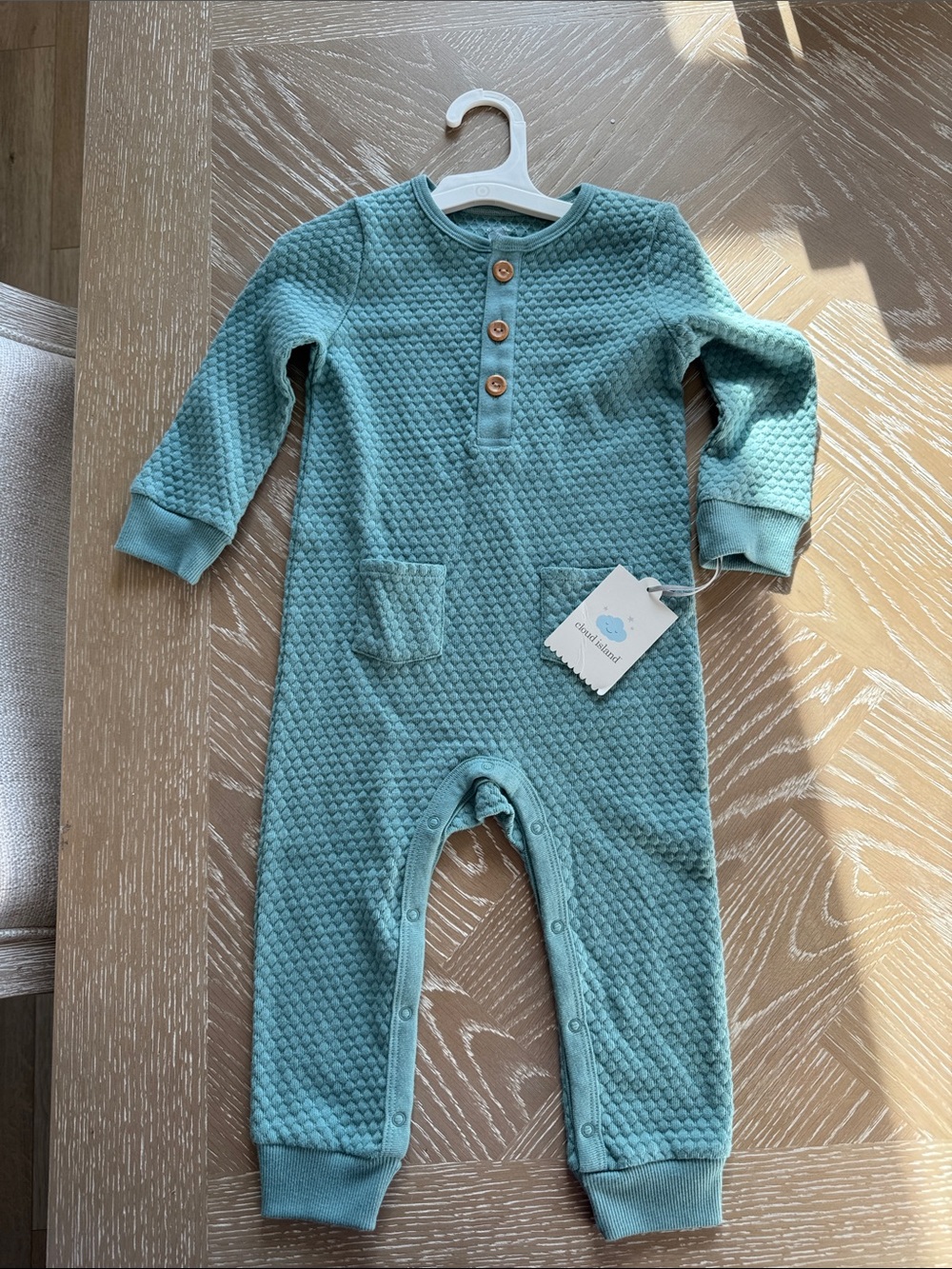 cloud island Quilted Teal Long-Sleeve One-Piece Footie